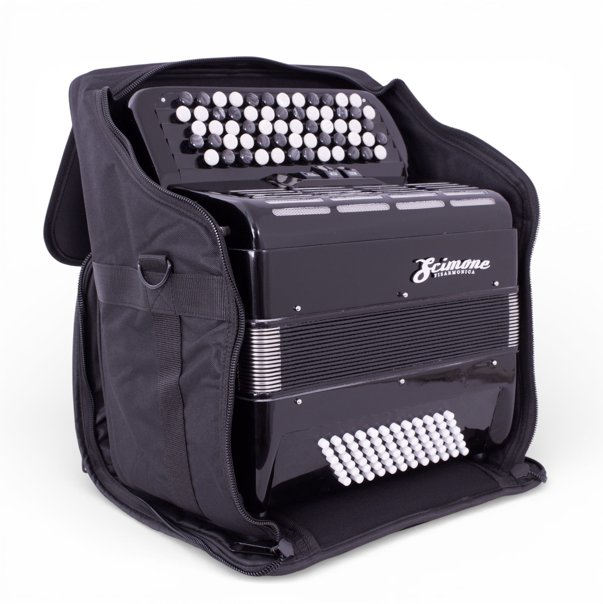 Acordeón Scimone de botones 72 bajos color negro con funda - 3072 foto 4