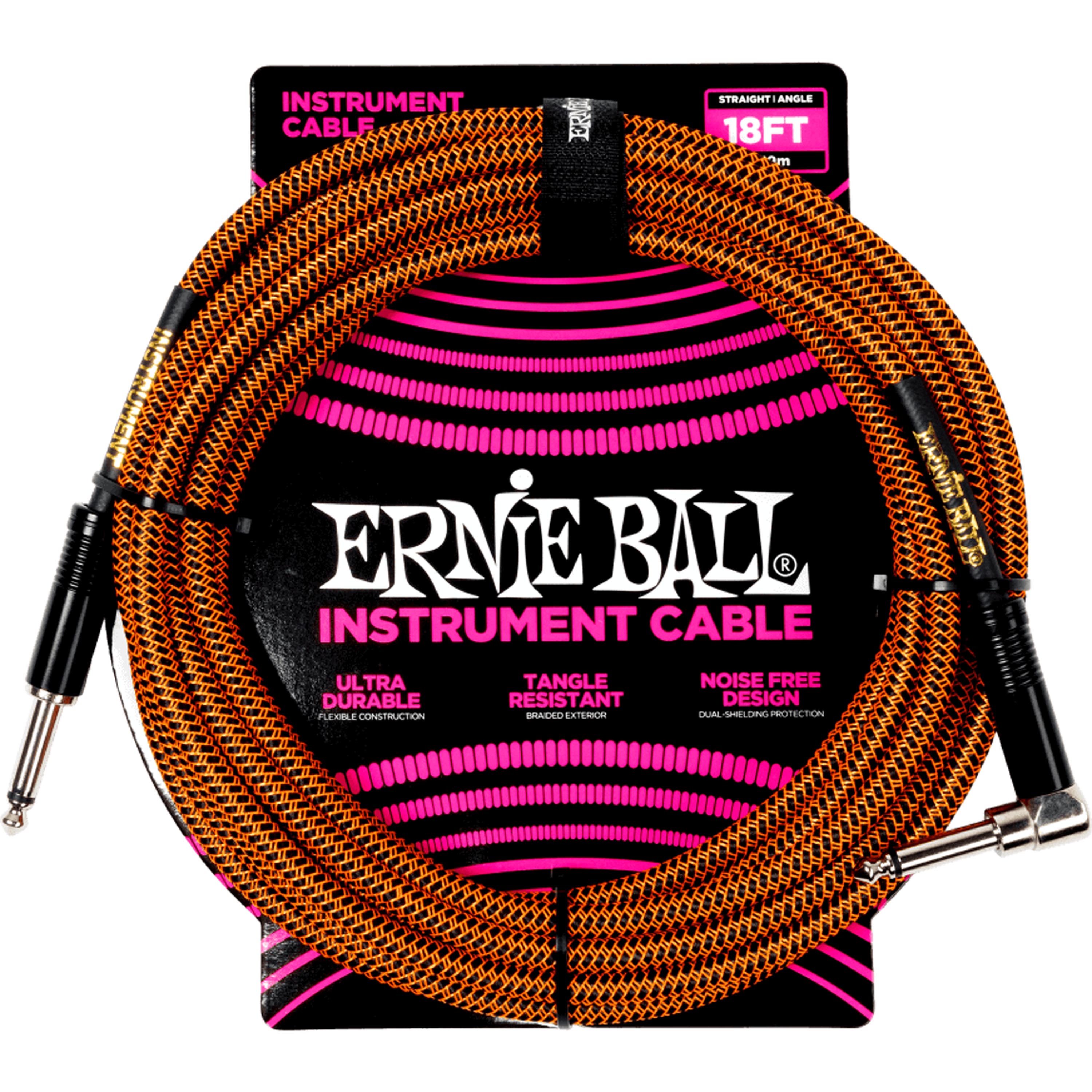 Cable instrumento Ernie Ball P06471 Braided Recto/Angulado 5,5m- Pumpkin Pie