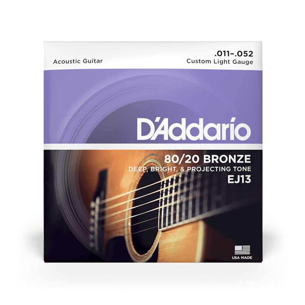 Cuerdas para guitarra acústica Daddario 11-52 Custom Light EJ13 80/20 Bronze