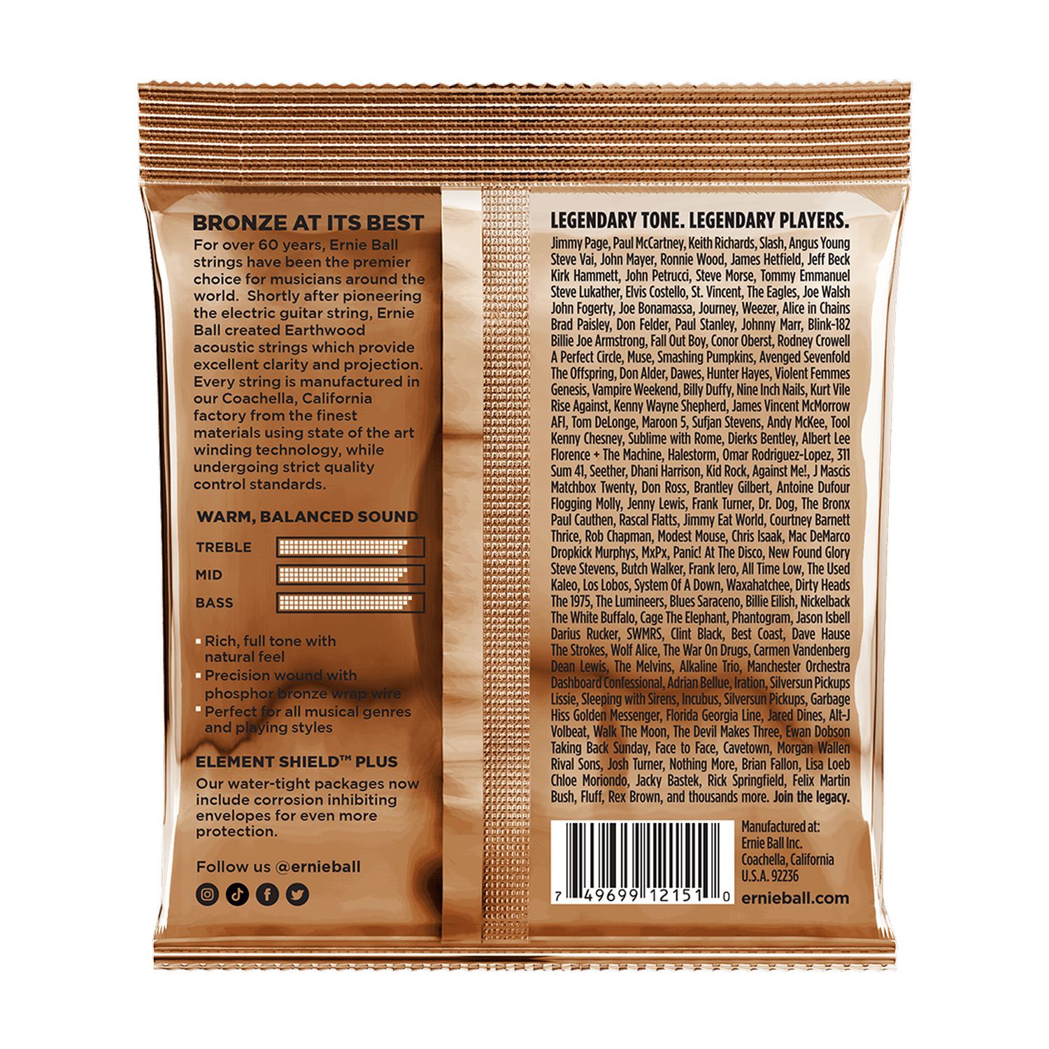 Cuerdas para guitarra folk Ernie Ball 10-52 Rock&Blues Earthwood Phosphor Bronze P02151 foto 2