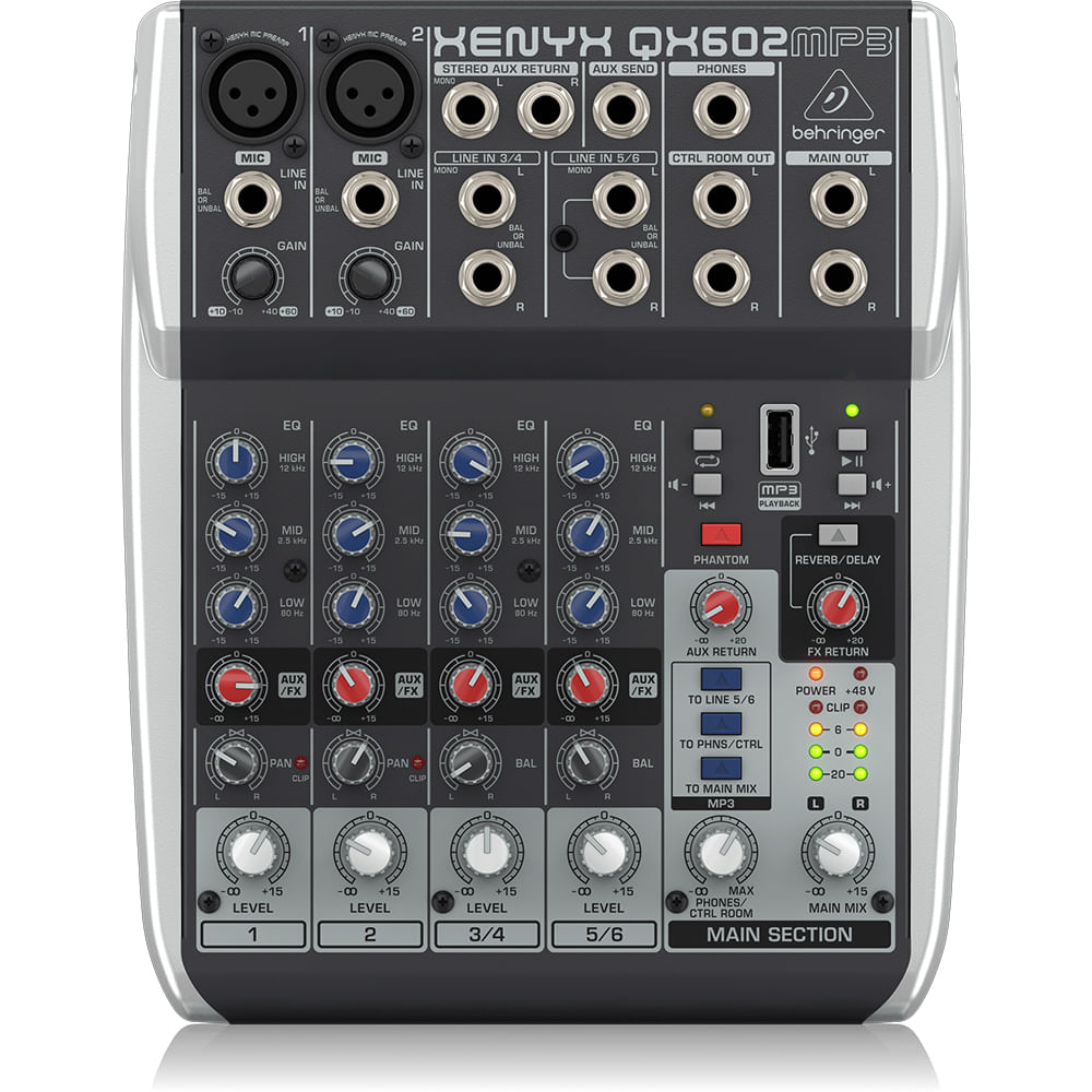 Mixer Análogo Con Efectos y Mp3 Behringer XENYX QX602MP3