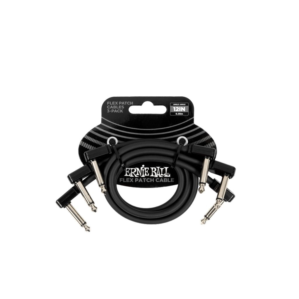 Pack de 3 cables flex patch Ernie Ball 12'' black - P06445