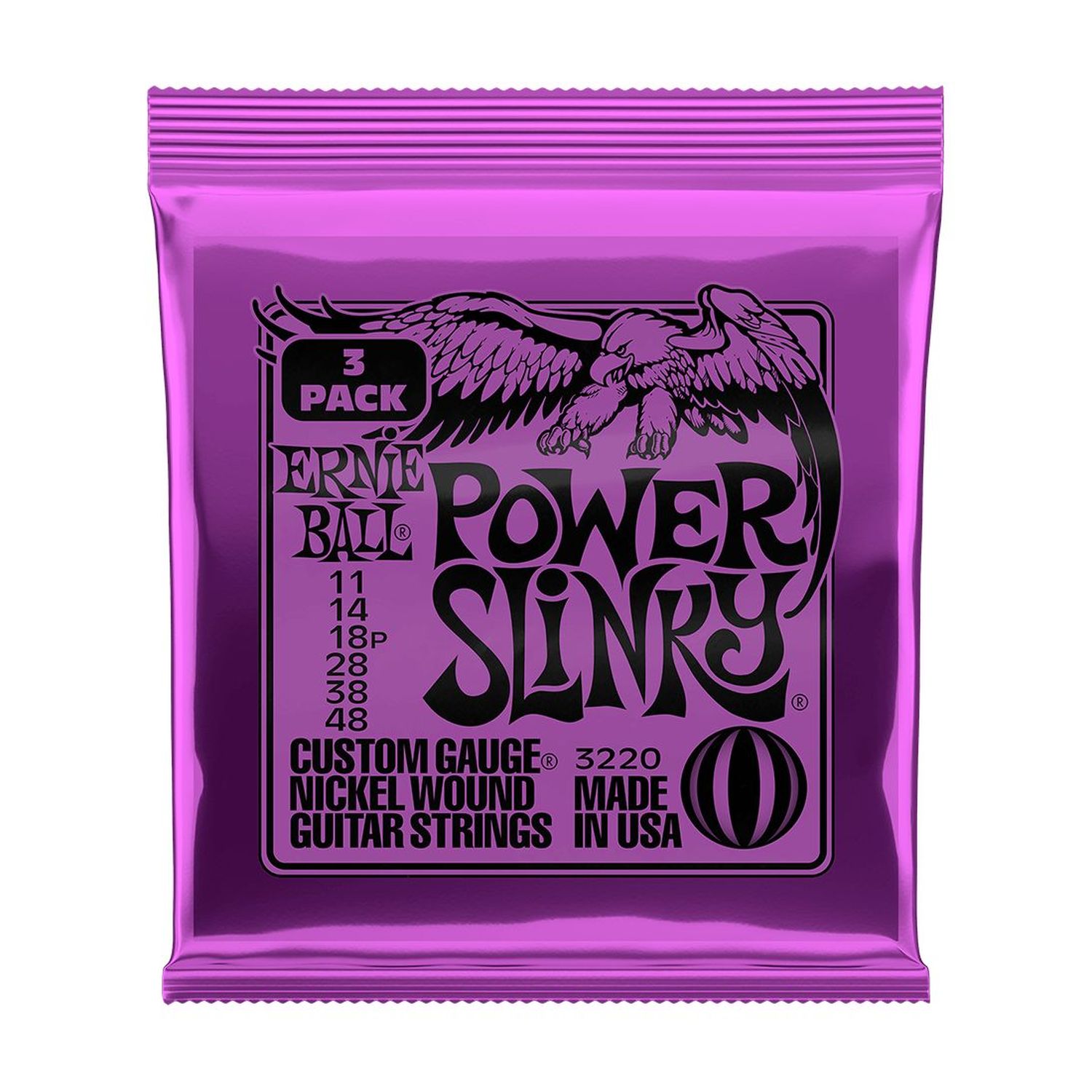 Pack de 3 sets de cuerdas para guitarra eléctrica Ernie Ball11-48 Power Slinky P03220