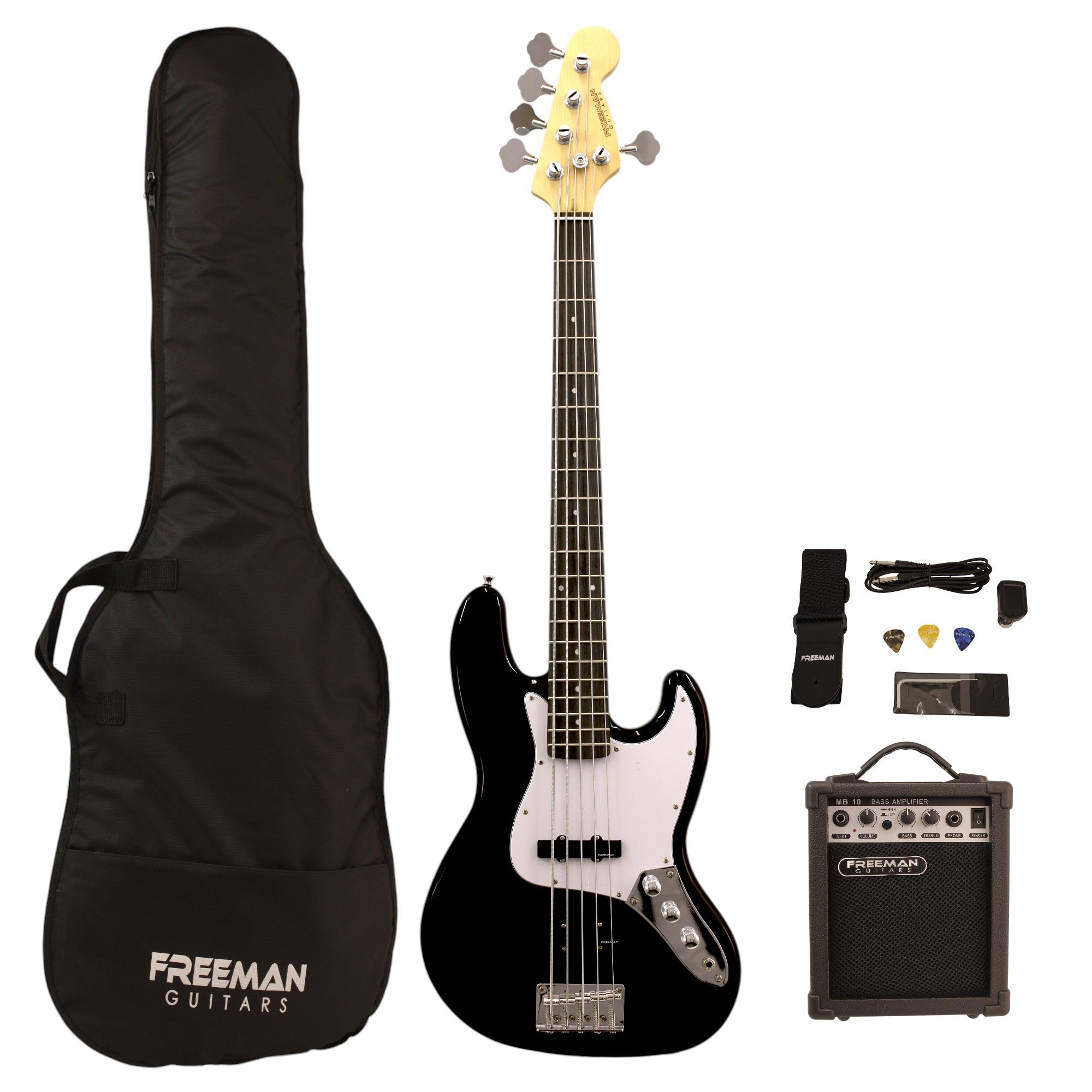 Pack de bajo eléctrico 5 cuerdas Freeman Rockstarter - Black