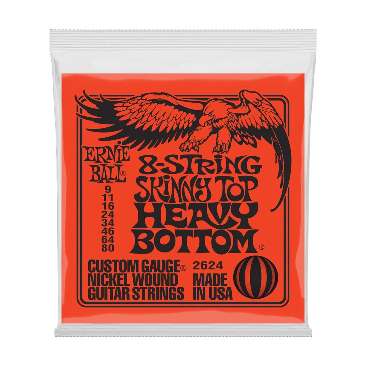 Set 8 cuerdas para guitarra eléctrica Ernie Ball 9-80 Skinny Top Heavy Bottom Slinky String P02624
